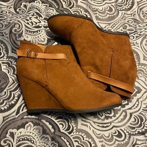 Maurices Cognac Faux Suede Booties